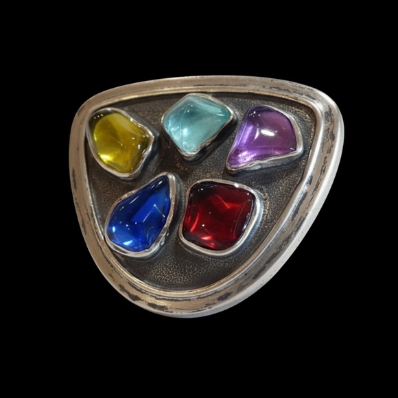 H. Fred Skaggs Modernist Sterling Silver Signed Set of 2 Brooches w/Tourmaline C - Picture 5 of 15